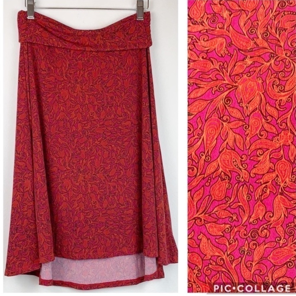 LuLaRoe slinky floral Azure A line high low fold down yoga waist skirt, EUC
